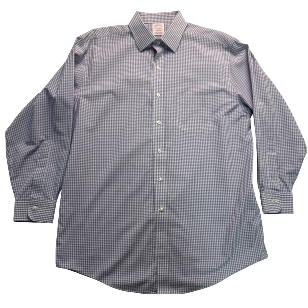 Brooks Brothers Madison Dress Shirt Mens 16 32 Purple Gingham Supima Non-Iron